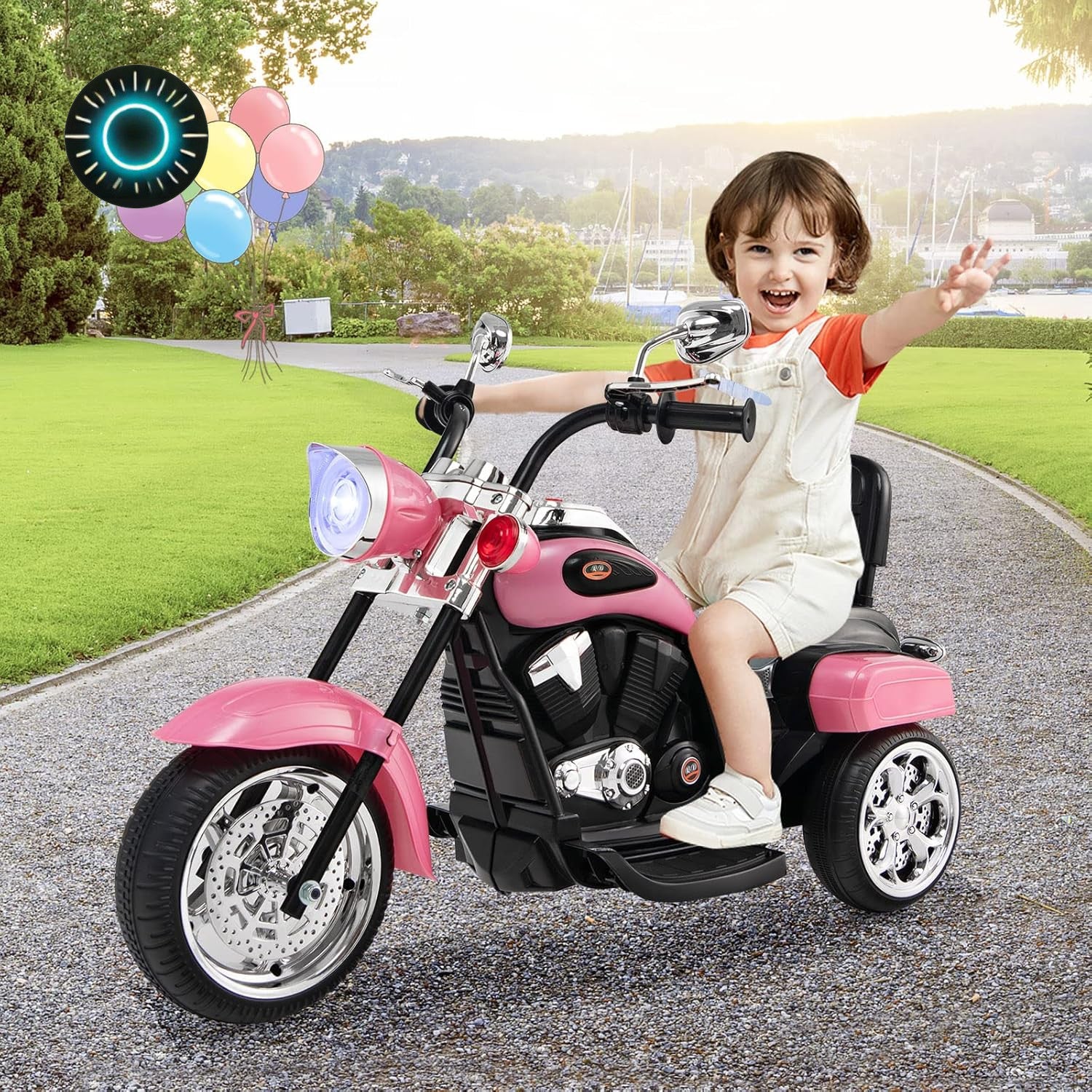Battery-Powered Pink Kids Motorcycle Ride-On Toy