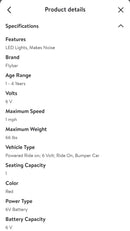 6V Battery-Powered Ride-On Car with Bumpers, LED Lights, and Charger - Red Magic Cars 8