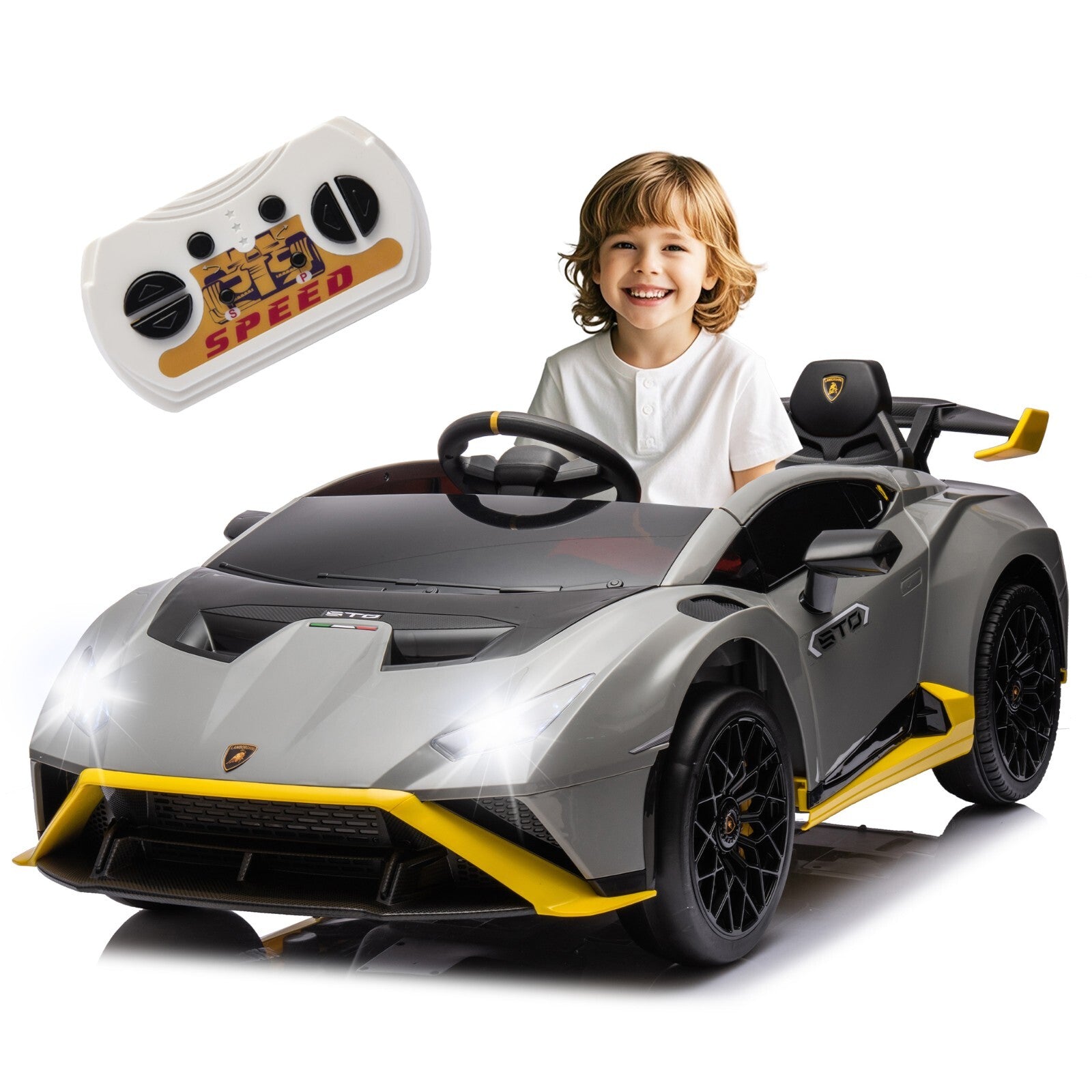 Gray Lamborghini-Style Kids Ride-On Car with 2 Motors and Remote Contr