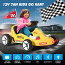 Yellow 12V Battery-Powered Kids Ride-On Go-Kart Car with 3 Speeds, Music, and Remote Control Magic Cars 3