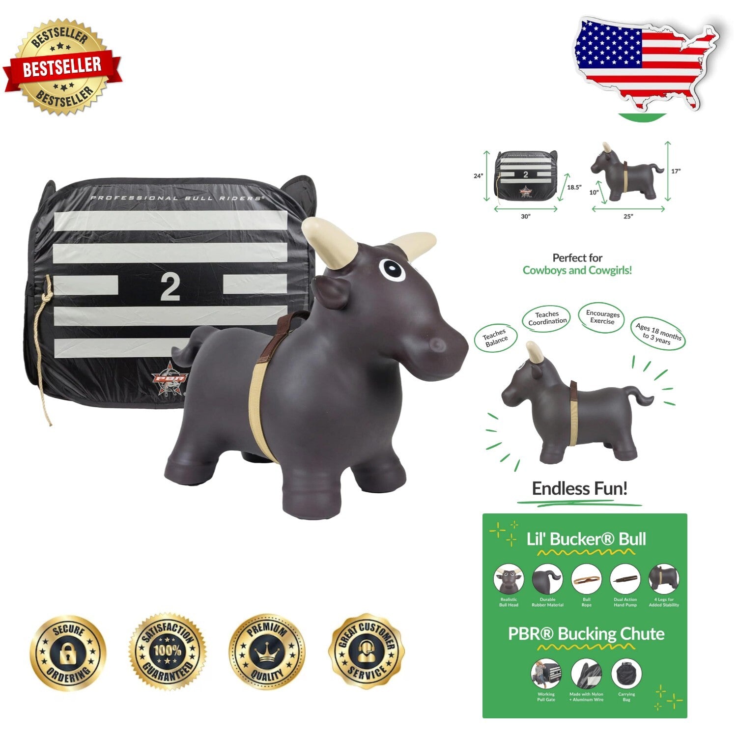 Inflatable Rodeo Bull Ride-On Toy Set for Toddlers and Kids