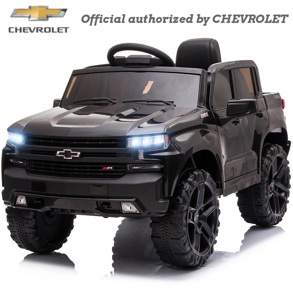 Kidzone 12V Battery Powered Licensed Chevrolet Silverado Truck Black Size Large