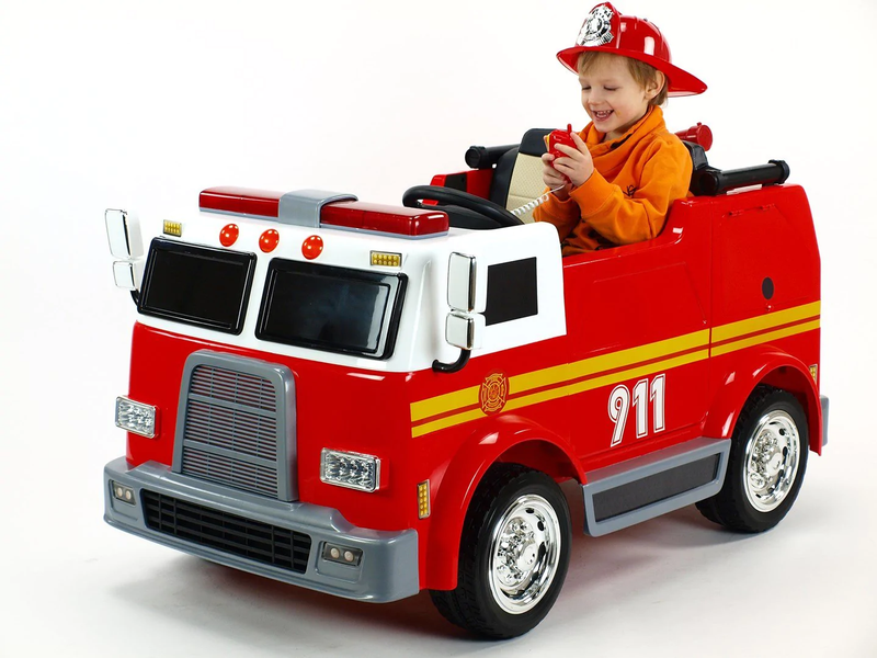 2 Seater Fire Truck Ride On Toy W/Wireless Control Working Water Shooting Hose Function PA System Red