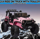 24V Battery-Powered Kids Ride On Truck with Trailer and RC Control - 3 Speeds, Camo Design