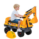 Dual-Function Yellow Excavator Ride-On with Helmet, Claw, Bucket, Lights & Music