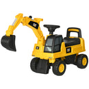 CAT Licensed Yellow Ride-On Excavator for Kids with Manual Shovel, Horn, and Storage