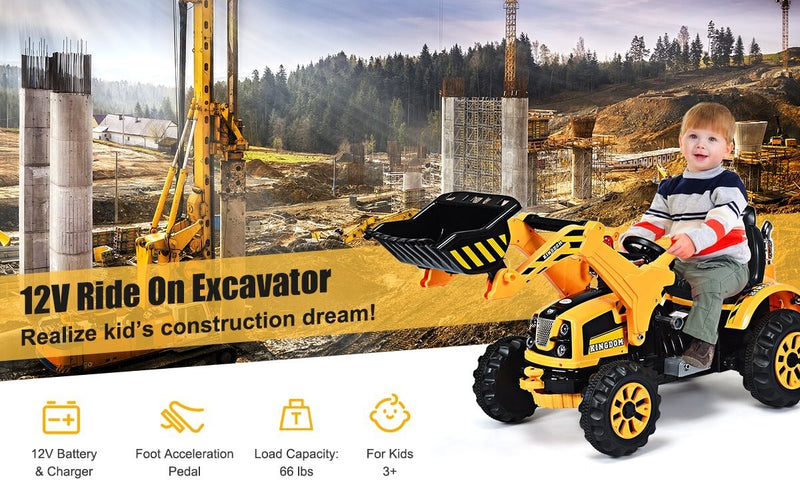 12V Battery Powered Kids Excavator Ride-on Dumper Truck Front Loader ...