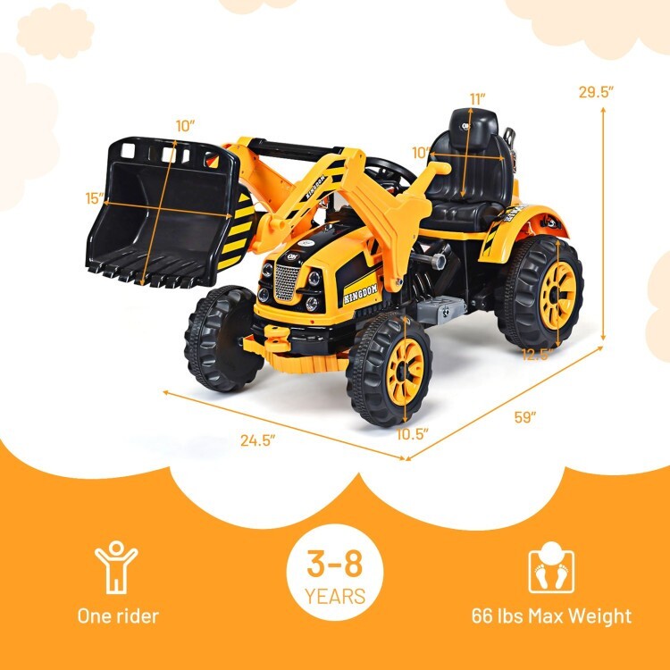 12V Battery Powered Kids Excavator Ride-on Dumper Truck Front Loader ...