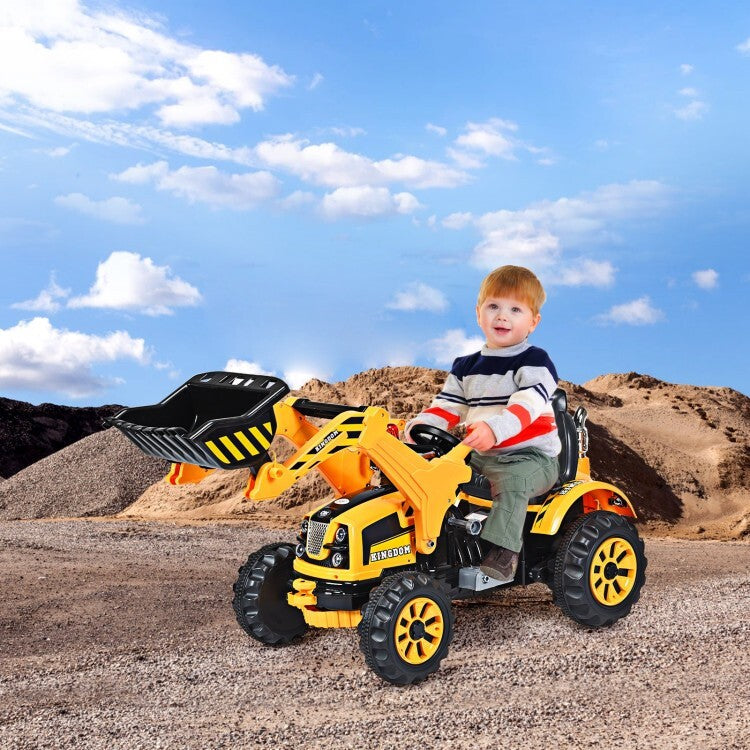12V Battery Powered Kids Excavator Ride-on Dumper Truck Front Loader ...
