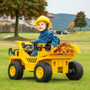 12V Licensed Kids Ride-On Caterpillar Dump Truck with Tiltable Bump Bed Yellow Magic Cars 1