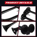 12V Dual Air Horn Kit with 150dB Loud Train Horns and Compressor in Black Magic Cars 7