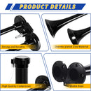 12V Dual Air Horn Kit with Super Loud Train and Truck Compressor System in Black Magic Cars 1