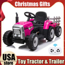 12V Electric Battery-Powered Kids Ride-On Tractor with Trailer Toy Magic Cars 1