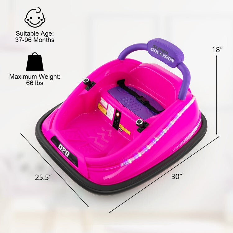 12V Kids Bumper Car Electric 360 Spin Ride on Toy Toddler Vehicle Pink ...