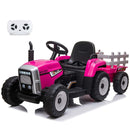 12V Kids Electric Ride-On Tractor with Trailer Battery Powered Car Toy and Remote Control Magic Cars 0
