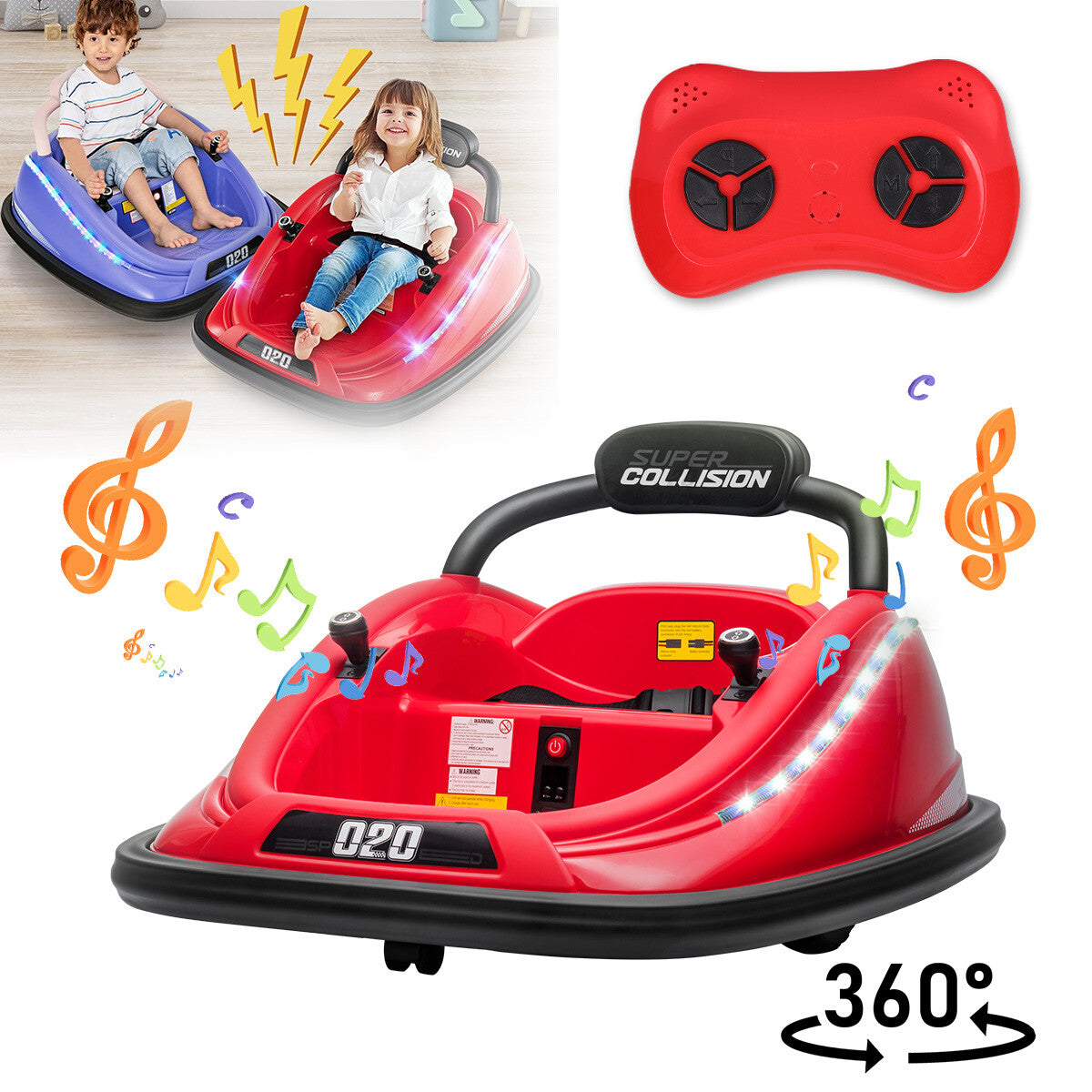 12V Kids Ride on Bumper Car 360° Spinning Electric Vehicle w/ Remote ...