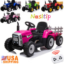 12V Battery-Powered Kids Electric Ride-On Tractor Toy with Trailer and LED Lights Magic Cars 12