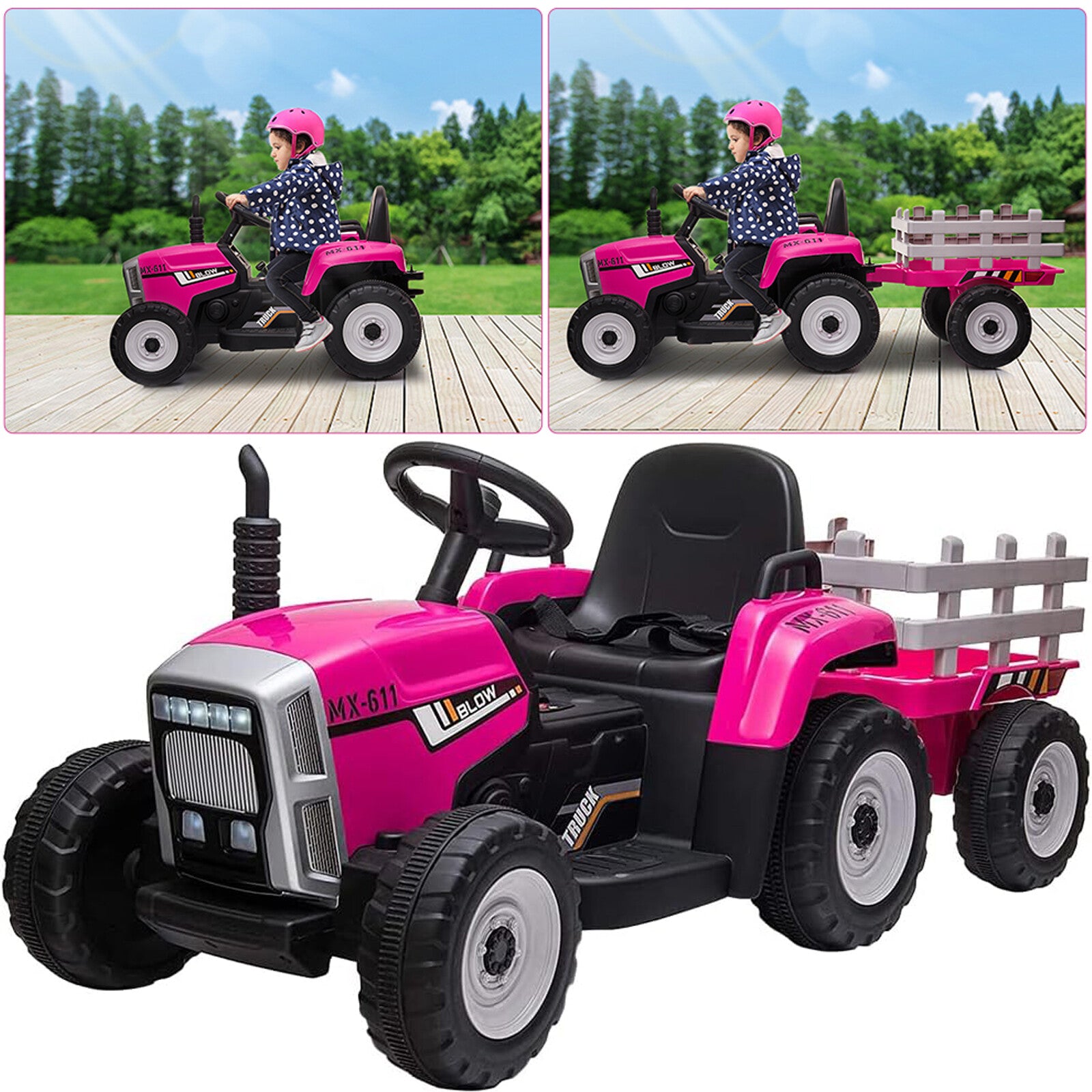 12V Kids Ride On Car Toy Tractor W/Trailer Powered Battery Vehicle Toy ...
