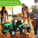 12V Kids Electric Ride-On Tractor Toy with Detachable Trailer and Remote Control Green Magic Cars 6