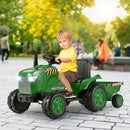 12V Electric Toy Tractor with Trailer for Kids, 2-in-1 Ride-On Car with Lights and Horn Magic Cars 2