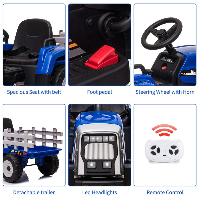 12v Kids Ride on Tractor with Trailer & Remote Control, Toddler Battery ...