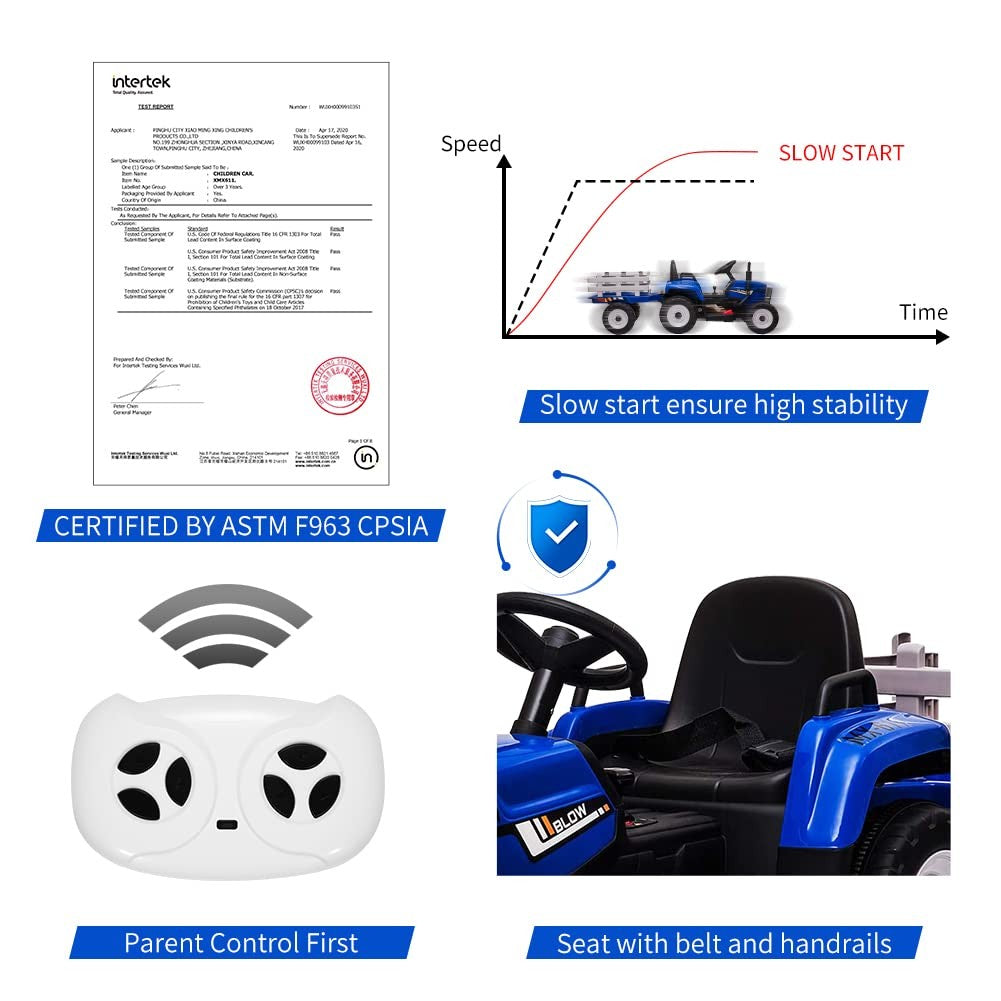 Control Rode In Tractor 12v Kids Ride on Tractor with Trailer & Remote Control, Toddler Battery ...