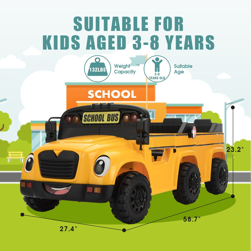 12V Kids School Bus 2 Seater Electric Ride on Toy Car Vehicles w/Remote ...