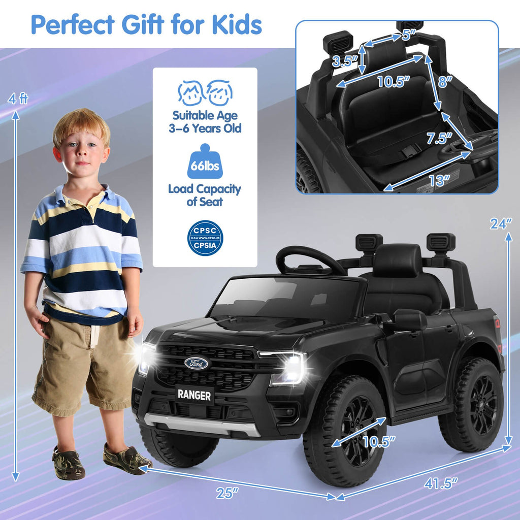 Country Ride On Ranger 12V Licensed Ford Ranger Kids Ride on Car with Remote Control Storage ...