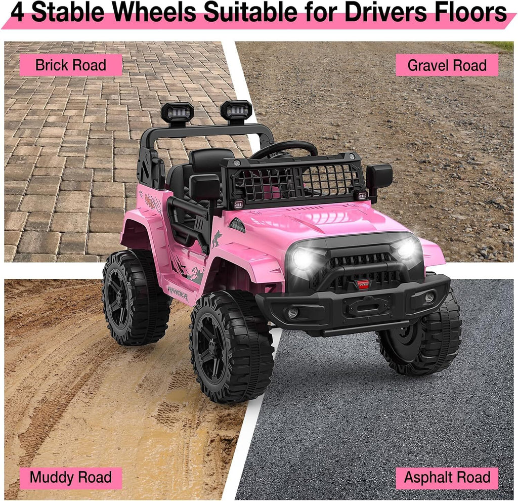 Pink Ride Roll Rr500 12V Ride On Car Truck w/Remote Control & 3 Speeds & Spring Suspension Pink