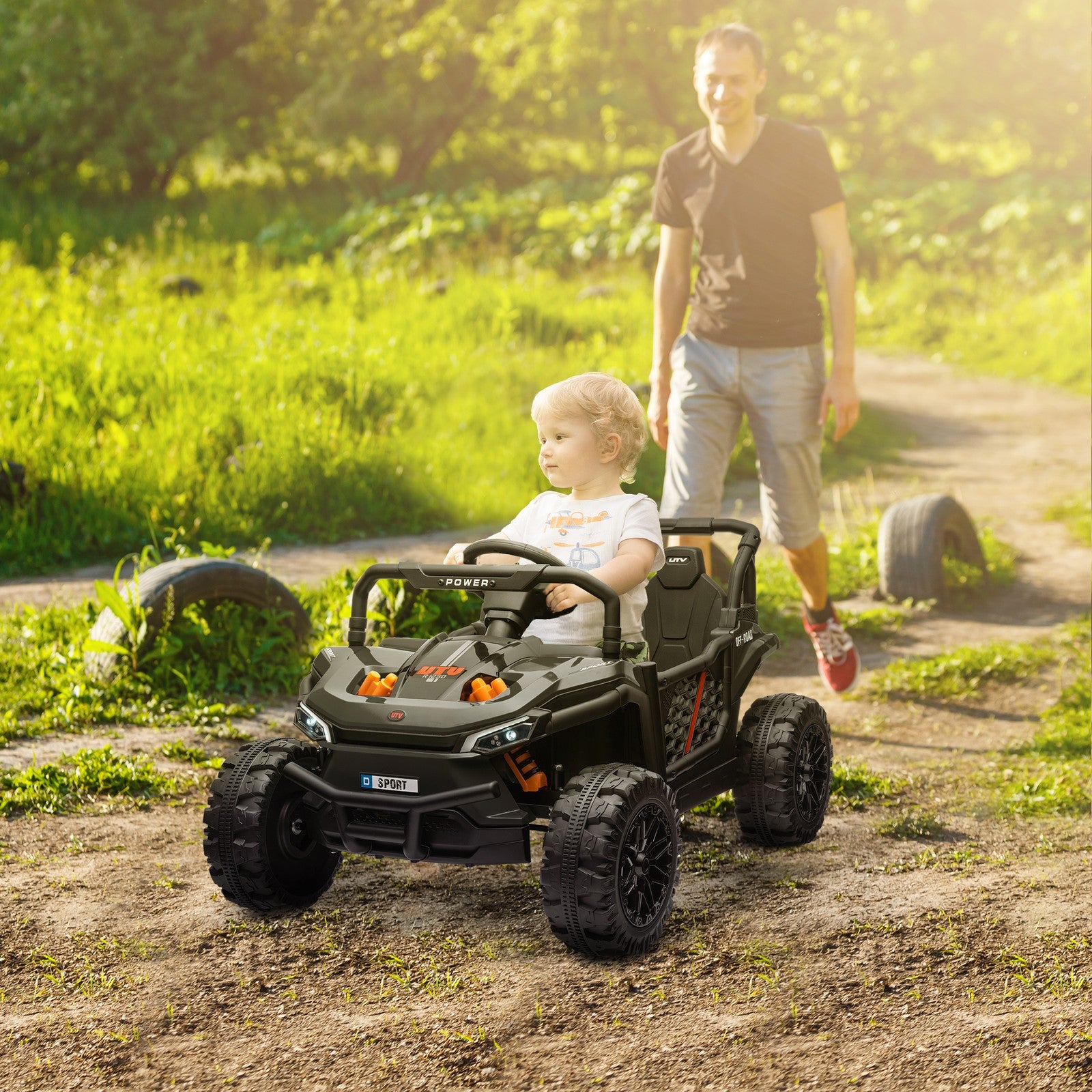 12V Ride On Truck UTV Toy with 4-Wheel Suspension, Remote, Black