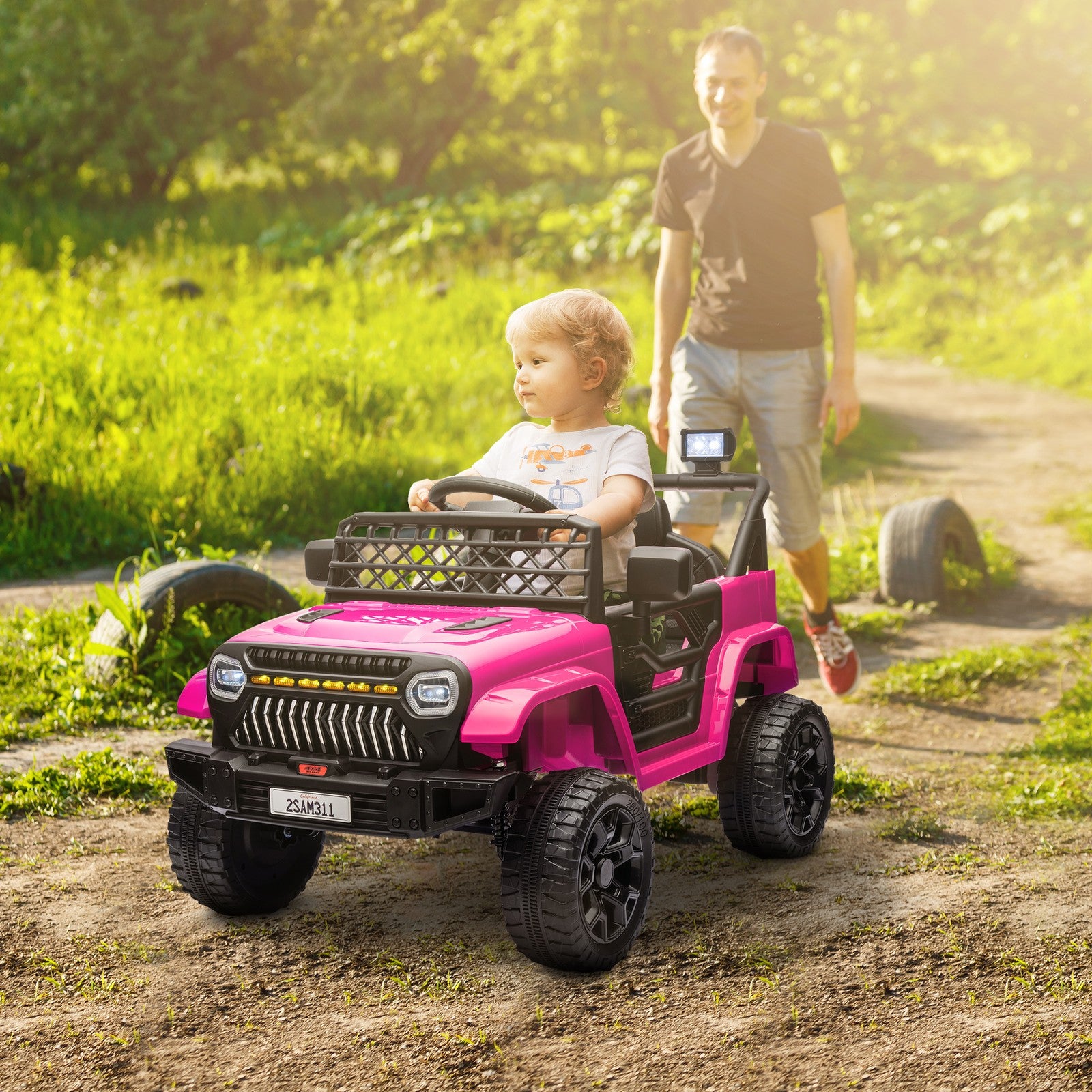 12V Ride On Truck w/ Spring Suspension, Remote, Pink