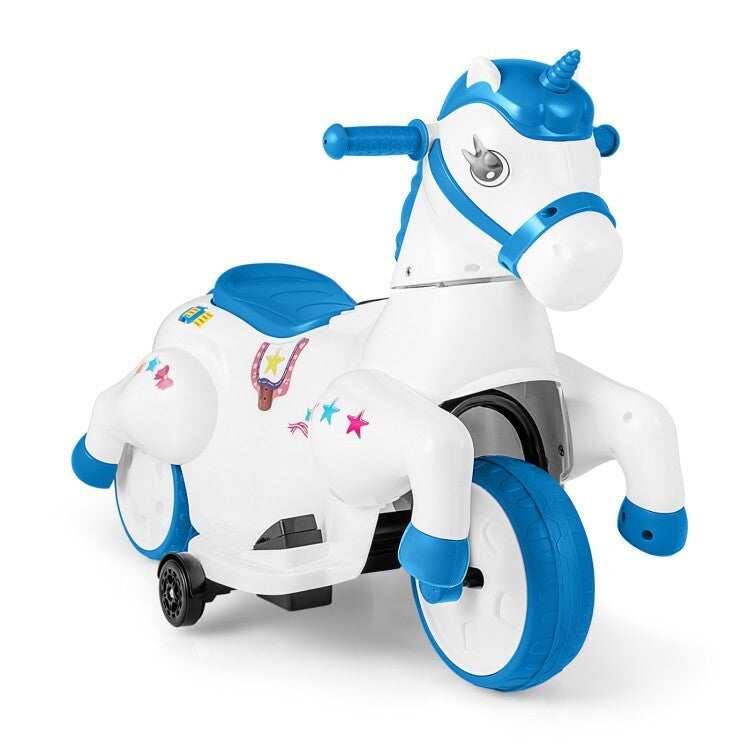 12V Unicorn Ride-on Children Riding Toy With Training Wheels & Horse ...
