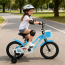 Navy 16-Inch Kids Bike with Training Wheels and Basket Magic Cars 1