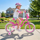 Pink 16-Inch Girls' Bike with Front Bag and Streamers for Ages 4-7 Magic Cars 1