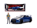 2009 Nissan GT-R R35 Blue Metallic and Carbon Model with Lights and Brian Figurine Magic Cars 1