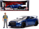 2009 Nissan GT-R R35 Blue Metallic and Carbon Model with Lights and Brian Figurine Magic Cars 2
