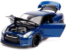 2009 Nissan GT-R R35 Blue Metallic and Carbon Model with Lights and Brian Figurine Magic Cars 3
