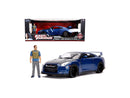 2009 Nissan GT-R R35 Blue Metallic and Carbon Model with Lights and Brian Figurine Magic Cars Variant 0