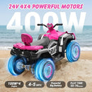 24V Dual Seat Pink Off-Road ATV for Older Kids, 4WD Four-Wheeler Ride-On Magic Cars 1