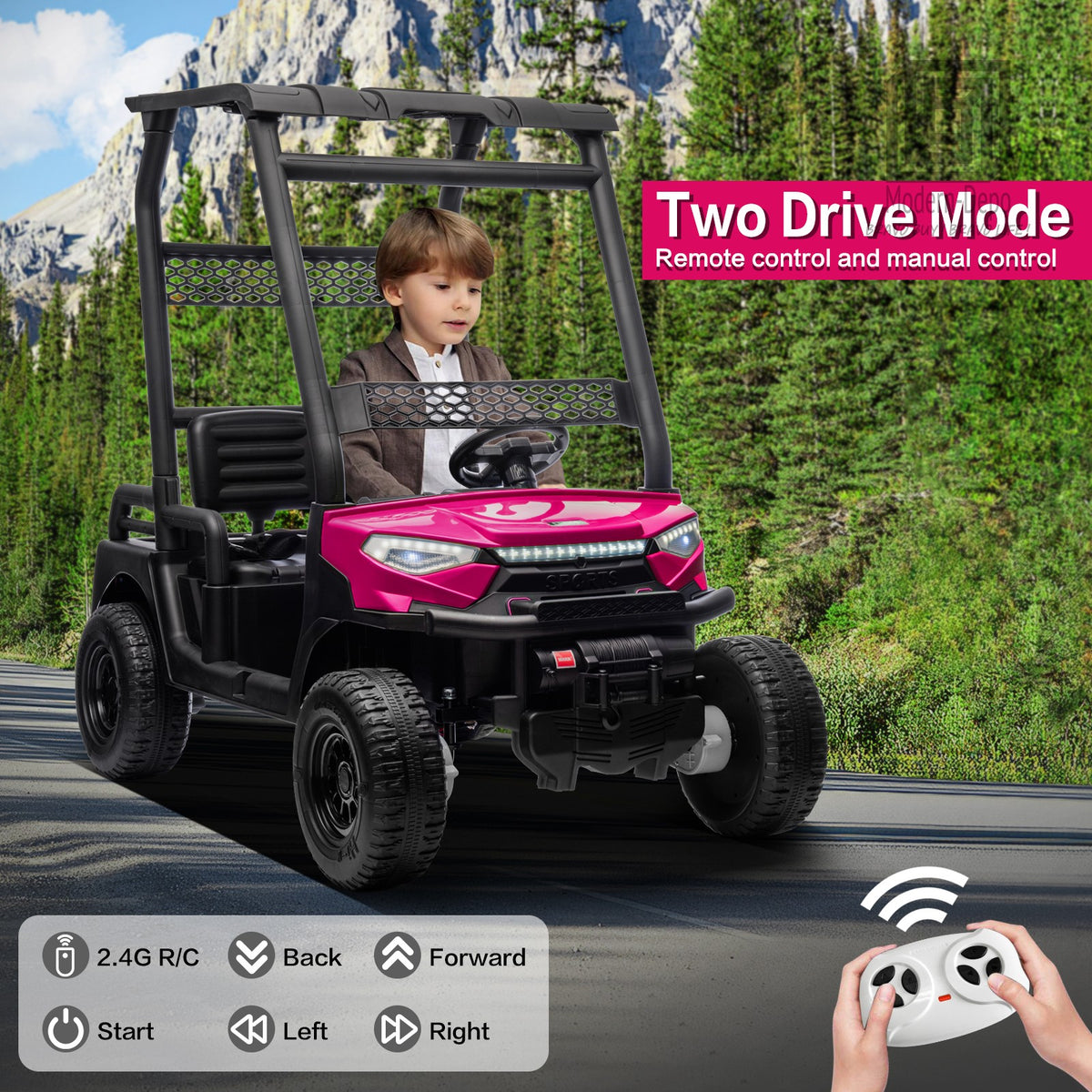 peg perego remote control 24V 7AH Golf Cart Kids Ride On Car, 2 Seater UTV Electric Truck, Remote Control Rose Pink