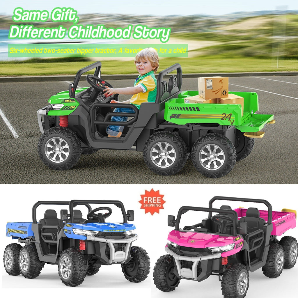 24V Kids 2 Seater Ride On Car Electric Truck Tractor Trailer Dump Bed 3 ...