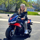 Blue 24V Kids Electric Dirt Bike with Bluetooth Music and LED Lights, 6mph, 2*75W Motor Magic Cars 1
