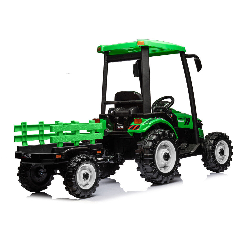 24V Kids Pedal Tractor w/Loader & Backhoe, Ride-On w/Trailer (Green) Toy 2 Year Warranty