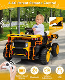 24V Electric Kids Ride-On Dump Truck Toy with Remote Control, Shovel, and Dump Bed - Yellow Magic Cars 2