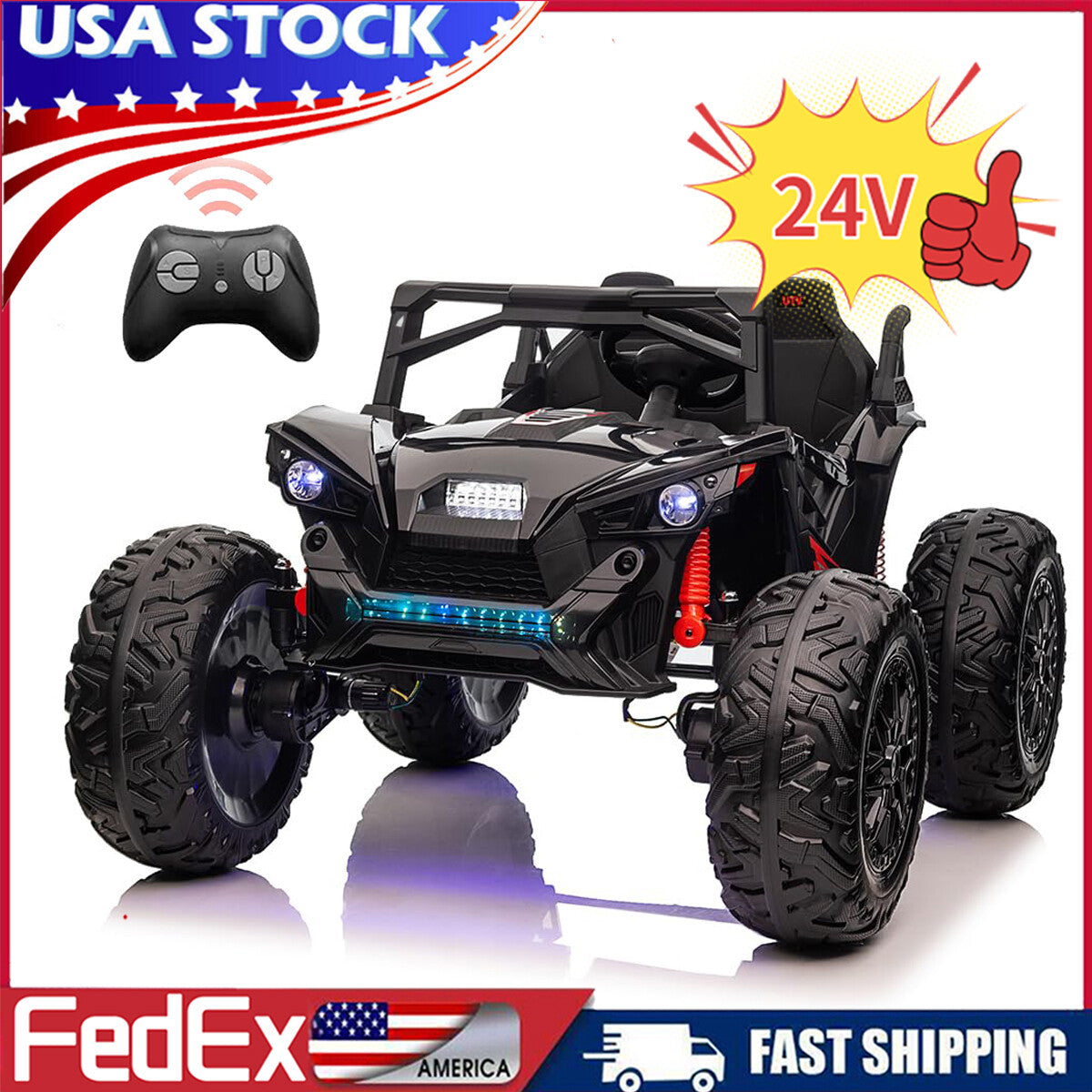 Remote Control 4 Wheeler 24V Kids Ride on UTV Toys Electric Car 2 Seat Remote Control 4 Wheeler ...