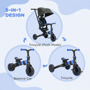 3-in-1 Toddler Trike Push Tricycle and Balance Bike in Blue Magic Cars 4