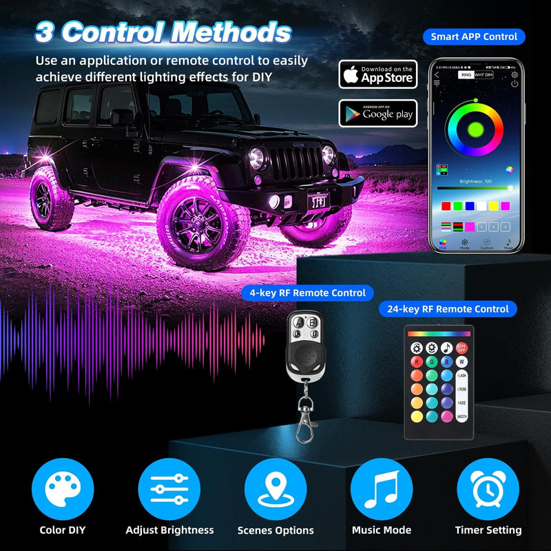4 Pods Alloy LED Rock Lights for ATV UTV Golf Cart Truck RZR SXS