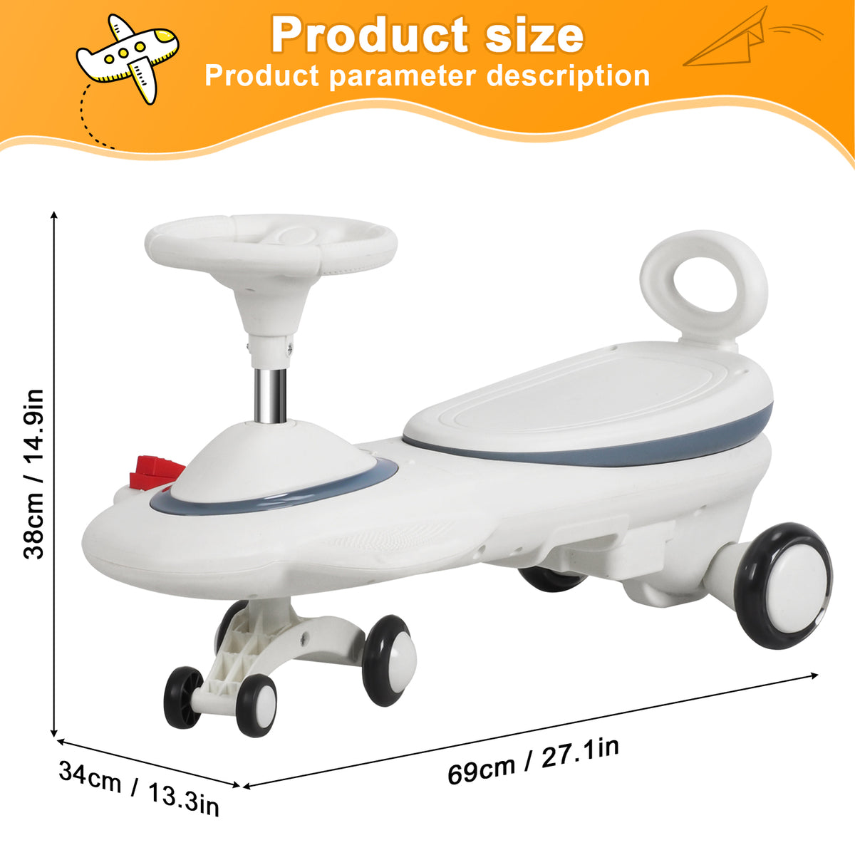 6.7V Electric Wiggle Car with Pedal, 2-in-1 Light and Music, for Ages 1-6