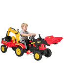 Versatile Red Ride-On Bulldozer Excavator with Trailer and Pedal Controls for Kids