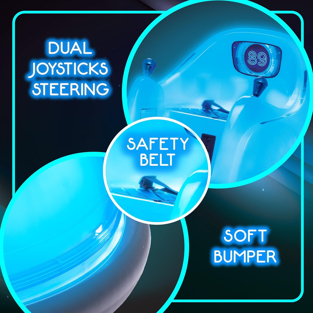 6V Blue Glow Bumper Car for Kids – LED Ride-On Toy with 360° Spin